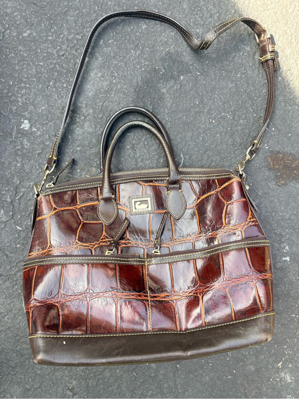 Dooney & Bourke Brown Croc-Embossed Leather Satchel